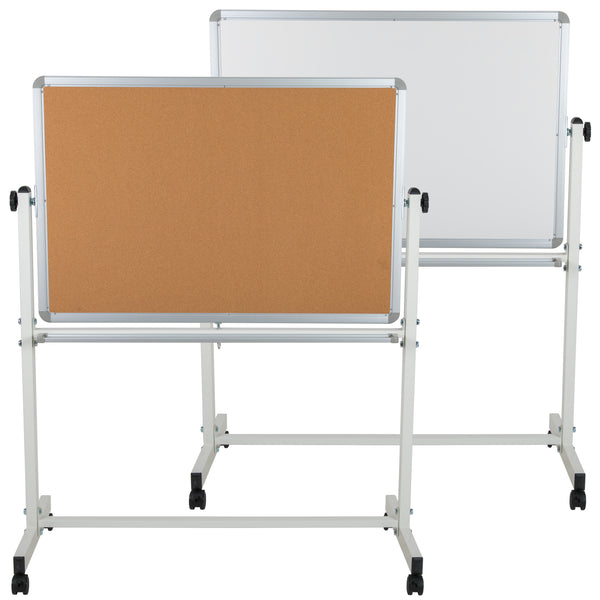 45.25"W x 54.75"H |#| 45.25"W x 54.75"H Reversible Mobile Cork Bulletin & White Board with Pen Tray