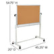 45.25"W x 54.75"H |#| 45.25"W x 54.75"H Reversible Mobile Cork Bulletin & White Board with Pen Tray