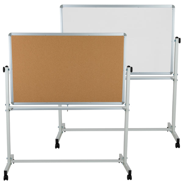 53"W x 59"H |#| 53"W x 59"H Reversible Mobile Cork Bulletin & White Board with Pen Tray