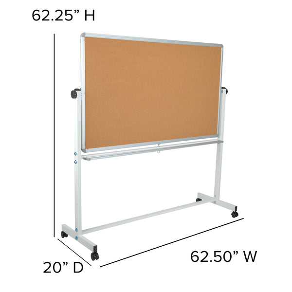 62.5"W x 62.25"H |#| 62.5"W x 62.25"H Reversible Mobile Cork Bulletin & White Board with Pen Tray