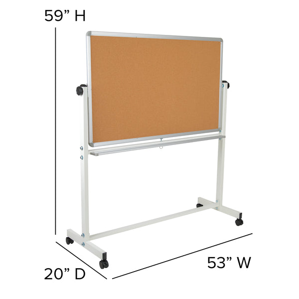 53"W x 59"H |#| 53"W x 59"H Reversible Mobile Cork Bulletin & White Board with Pen Tray