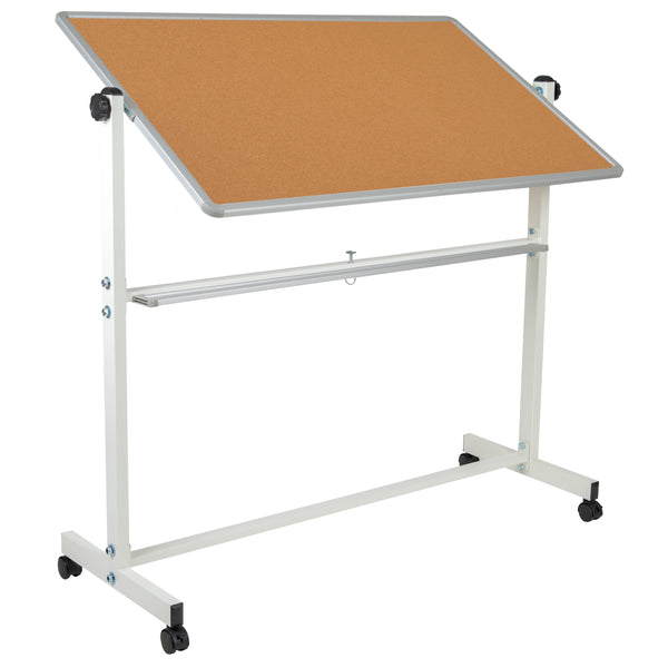 53"W x 59"H |#| 53"W x 59"H Reversible Mobile Cork Bulletin & White Board with Pen Tray