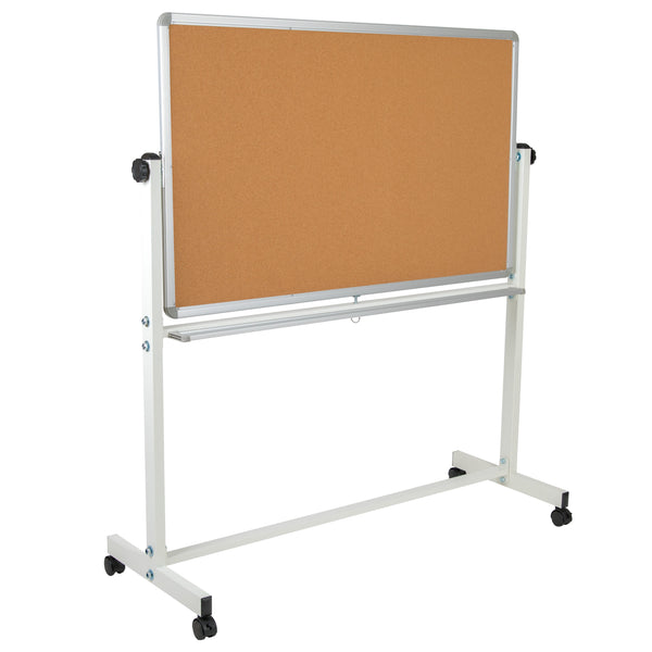 53"W x 59"H |#| 53"W x 59"H Reversible Mobile Cork Bulletin & White Board with Pen Tray