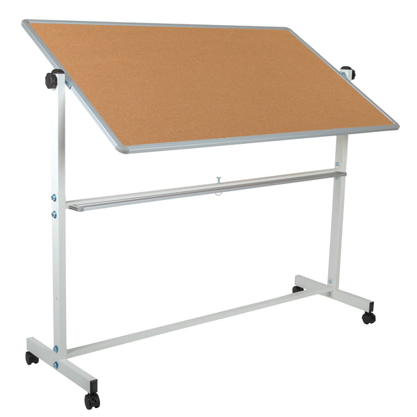 62.5"W x 62.25"H |#| 62.5"W x 62.25"H Reversible Mobile Cork Bulletin & White Board with Pen Tray