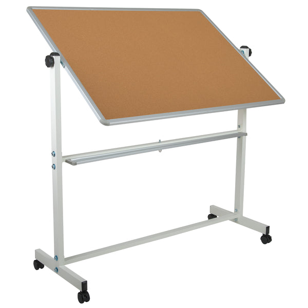 53"W x 62.5"H |#| 53"W x 62.5"H Reversible Mobile Cork Bulletin & White Board with Pen Tray