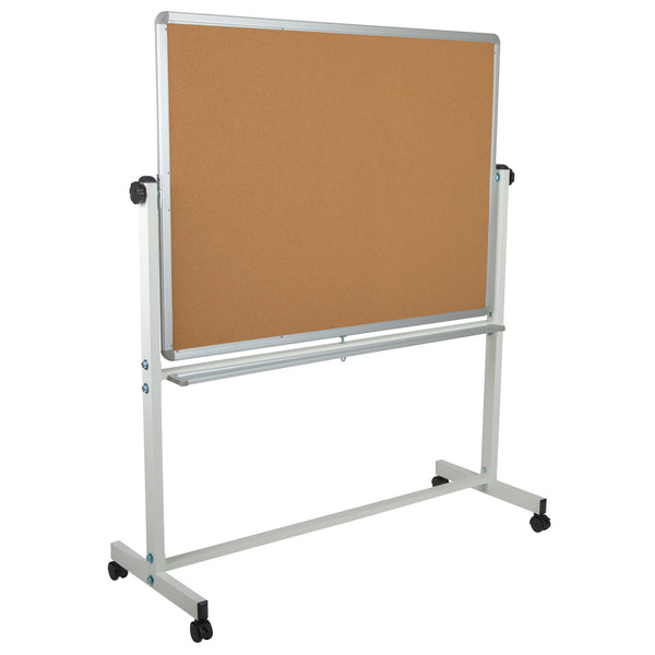 53"W x 62.5"H |#| 53"W x 62.5"H Reversible Mobile Cork Bulletin & White Board with Pen Tray