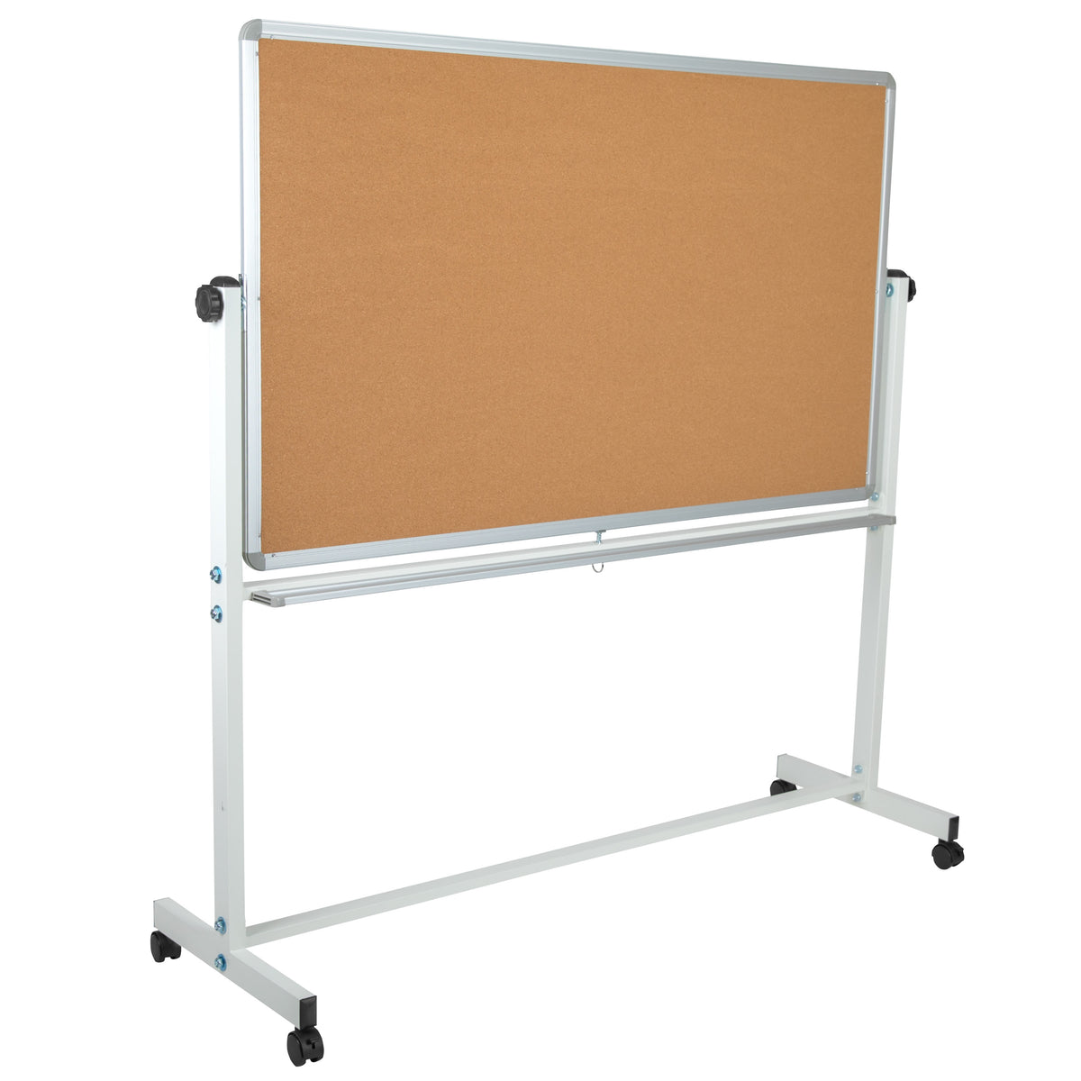 62.5"W x 62.25"H |#| 62.5"W x 62.25"H Reversible Mobile Cork Bulletin & White Board with Pen Tray