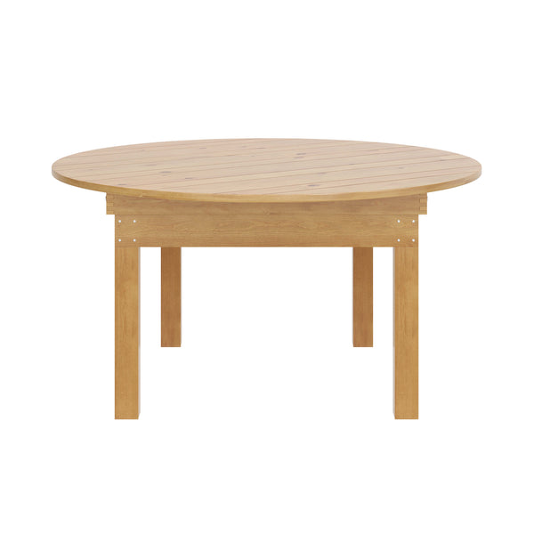 Light Natural |#| 60" Round Antique Rustic Solid Pine Farmhouse Folding Table in Light Natural