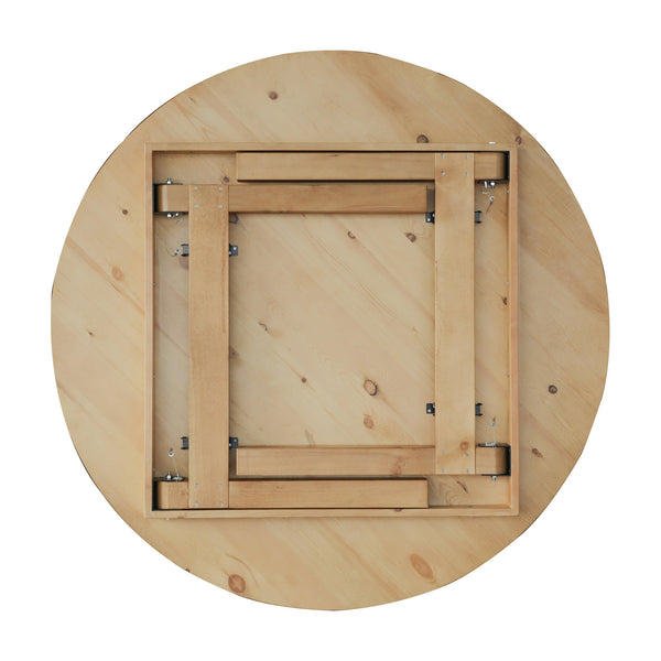 Light Natural |#| 60" Round Antique Rustic Solid Pine Farmhouse Folding Table in Light Natural