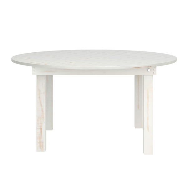 White |#| 60" Round Antique Rustic Solid Pine Farmhouse Folding Table in White