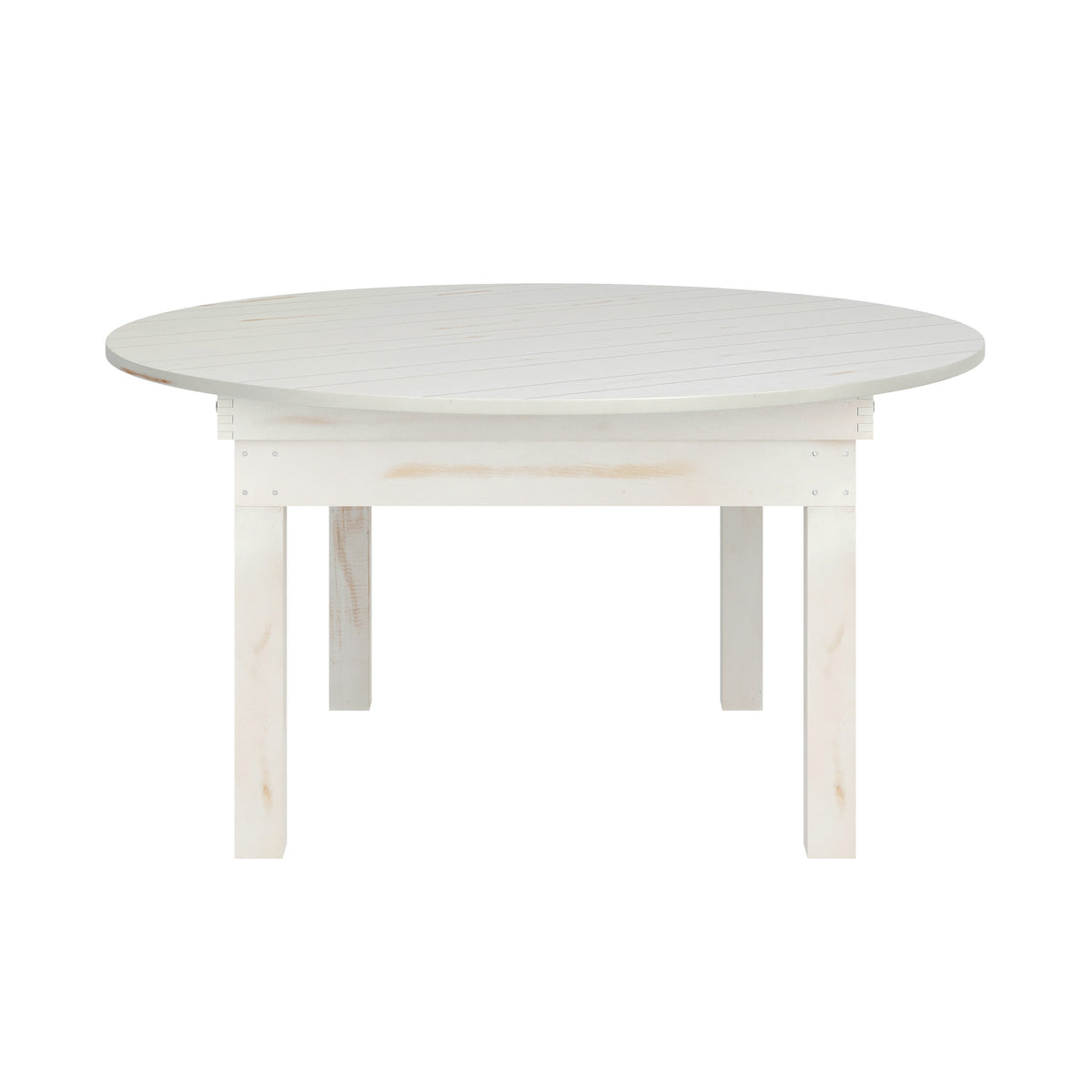 White |#| 60" Round Antique Rustic Solid Pine Farmhouse Folding Table in White