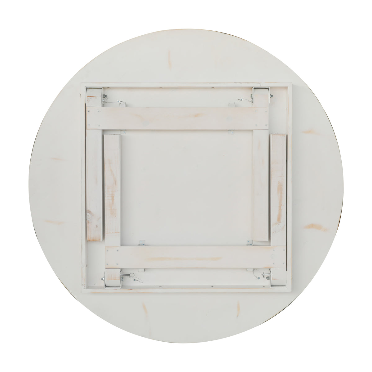 White |#| 60" Round Antique Rustic Solid Pine Farmhouse Folding Table in White