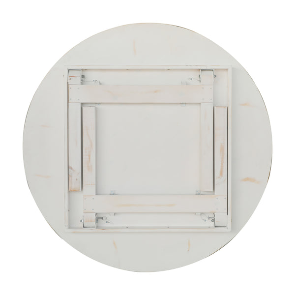 White |#| 60" Round Antique Rustic Solid Pine Farmhouse Folding Table in White
