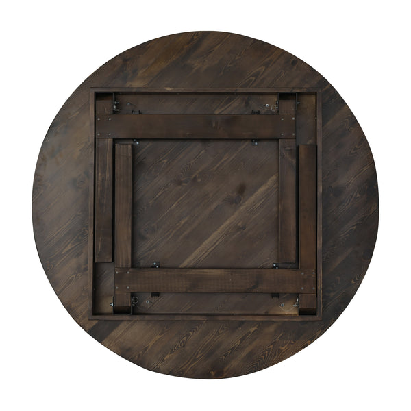 Mahogany |#| 60" Round Antique Rustic Solid Pine Farmhouse Folding Table in Mahogany