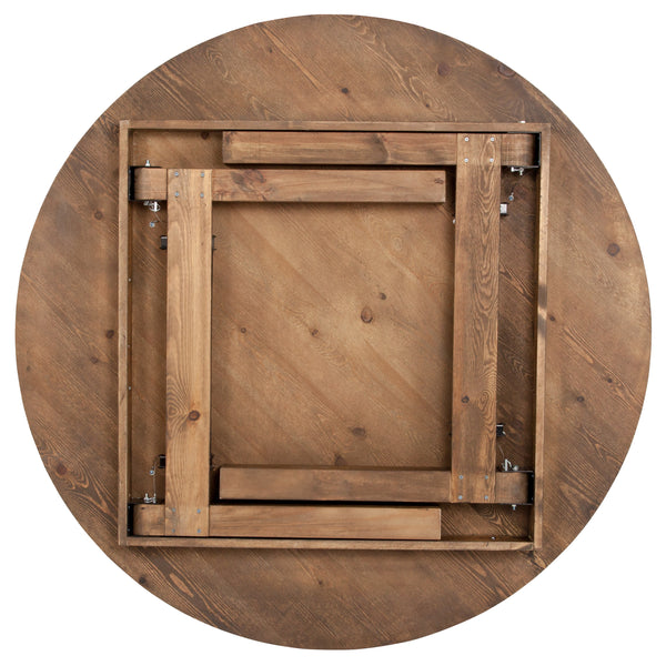 Antique Rustic |#| 60" Round Antique Rustic Solid Pine Folding Farm Dining Table