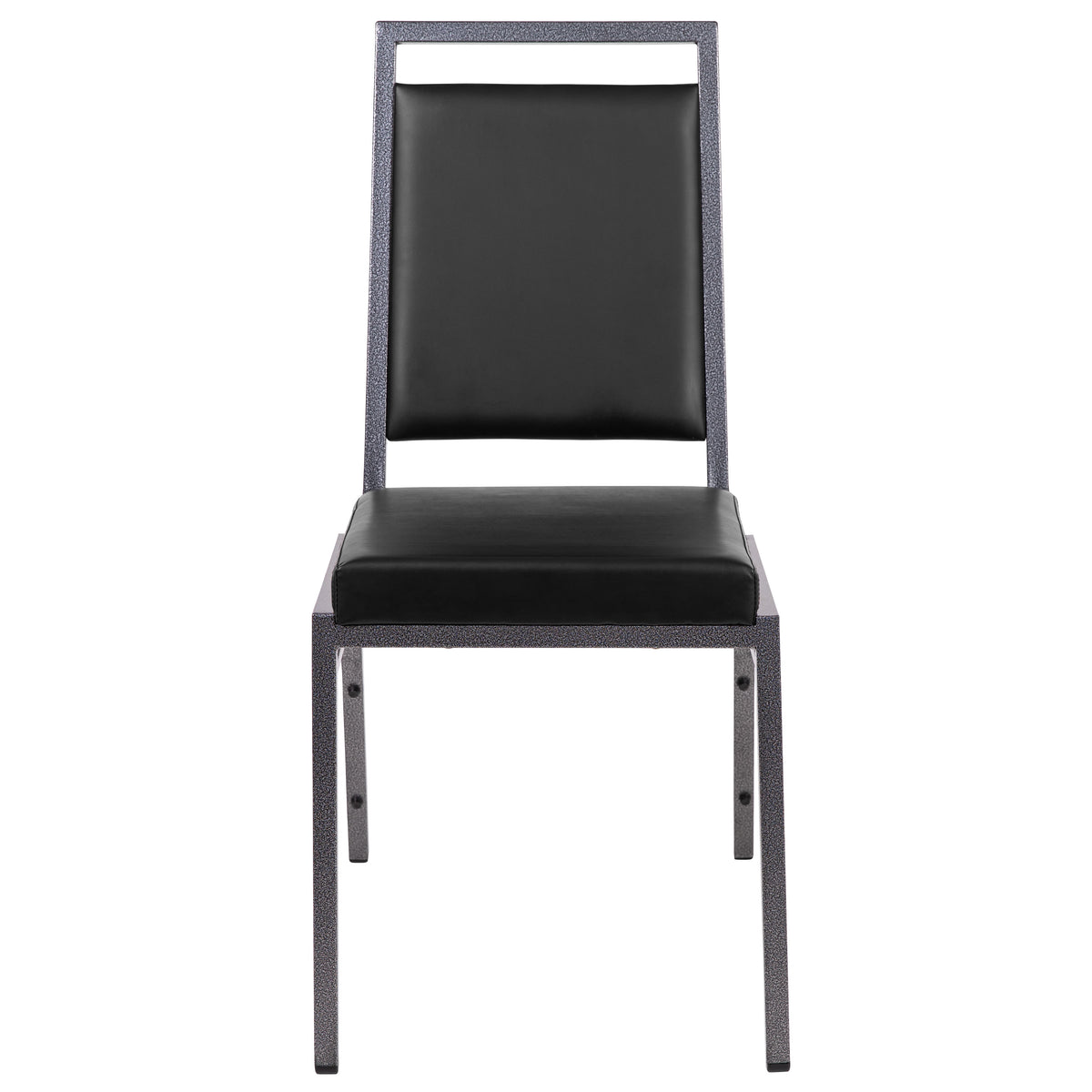 Black Vinyl/Silver Vein Frame |#| Square Back Banquet Stack Chair in Black Vinyl - Wedding Party Event Chair