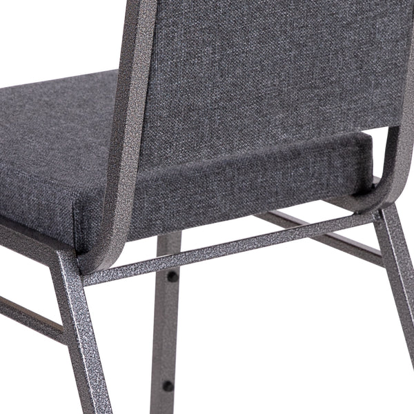 Dark Gray Fabric/Silver Vein Frame |#| Square Back Banquet Stack Chair in Dark Gray Fabric - Wedding Party Event Chair