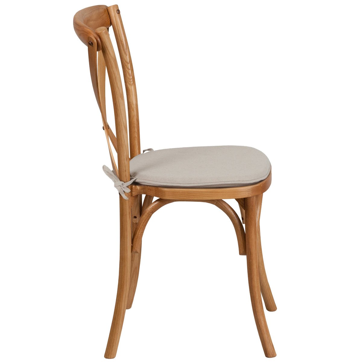 Oak |#| Stackable Oak Wood Cross Back Chair with Cushion - Dining Room Seating