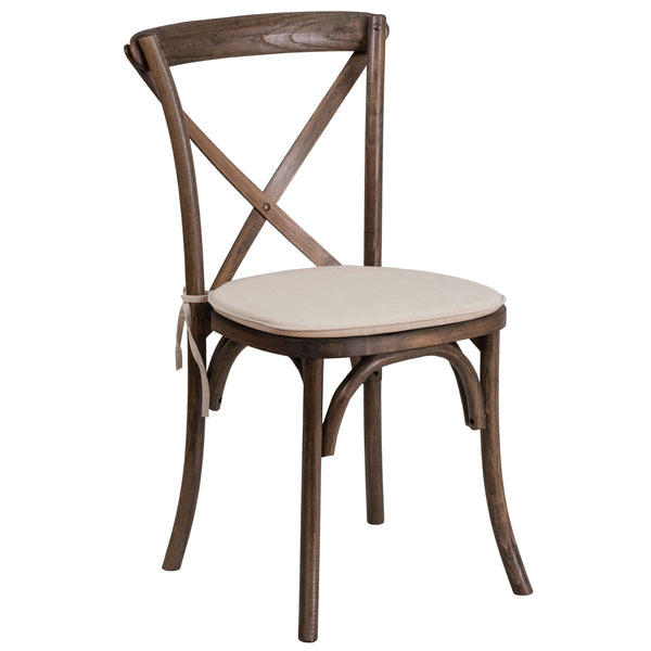 Early American |#| Stackable Early American Wood Cross Back Chair w/ Cushion - Dining Room Seating