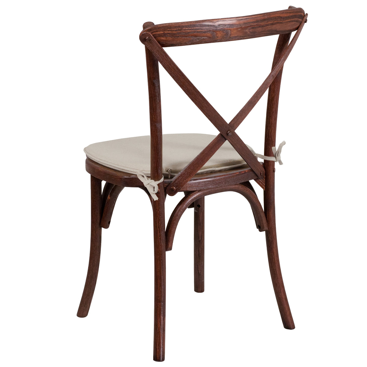 Mahogany |#| Stackable Mahogany Wood Cross Back Chair with Cushion - Dining Room Seating