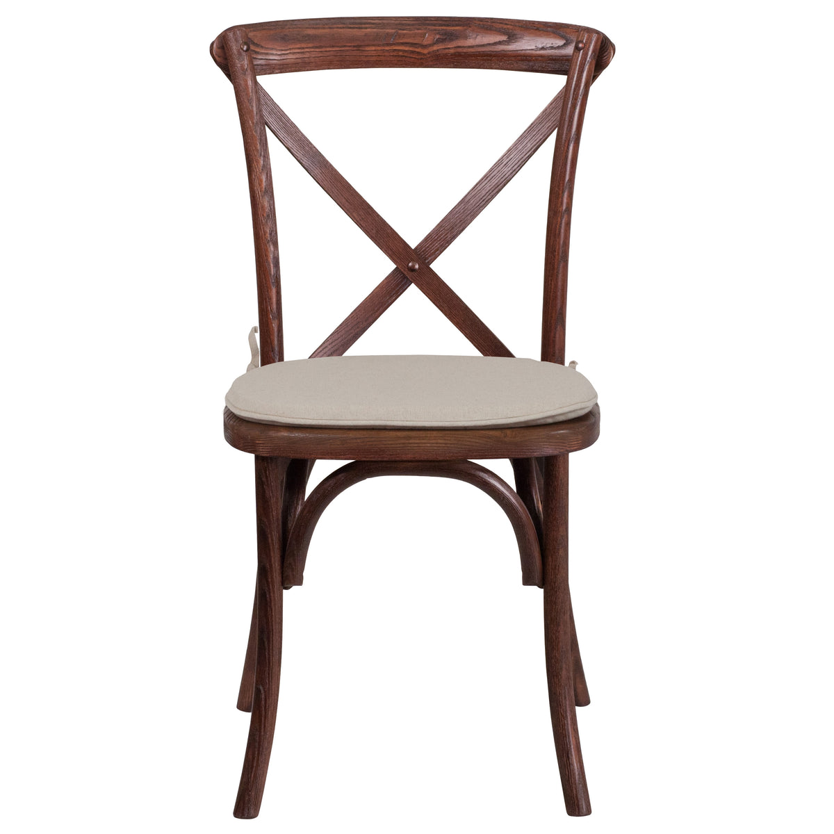 Mahogany |#| Stackable Mahogany Wood Cross Back Chair with Cushion - Dining Room Seating