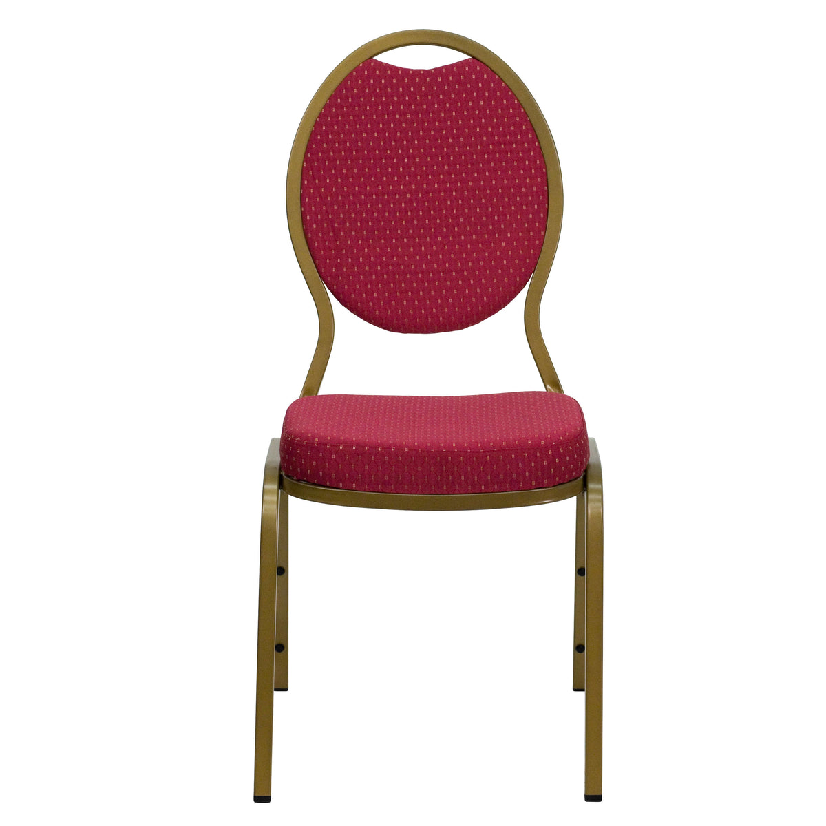 Burgundy Patterned Fabric/Gold Frame |#| Teardrop Back Stacking Banquet Chair in Burgundy Patterned Fabric - Gold Frame
