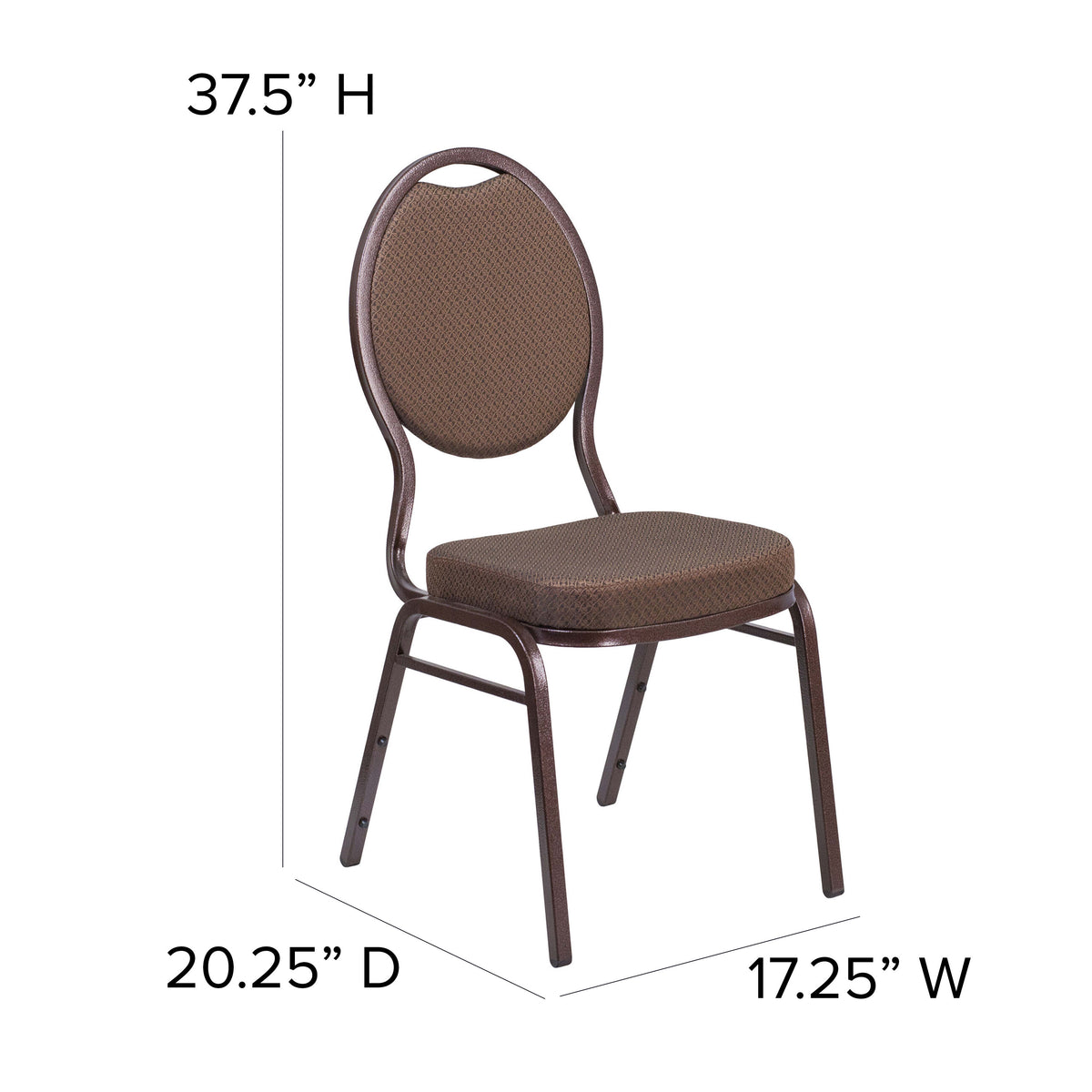 Brown Patterned Fabric/Copper Vein Frame |#| Teardrop Back Brown Patterned Fabric Stacking Banquet Chair - Copper Vein Frame