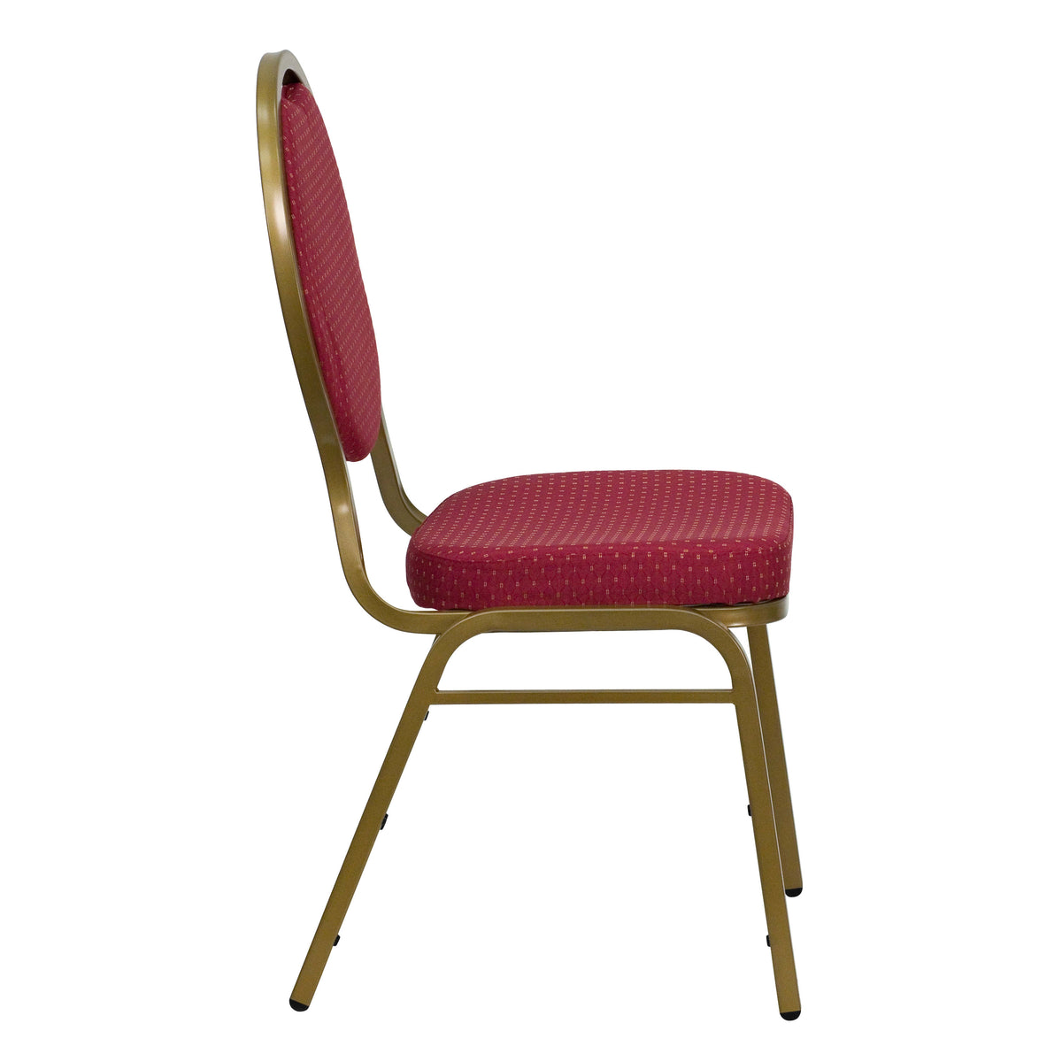 Burgundy Patterned Fabric/Gold Frame |#| Teardrop Back Stacking Banquet Chair in Burgundy Patterned Fabric - Gold Frame
