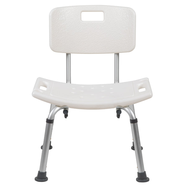 White |#| Tool-Free 300 Lb. Capacity, Adjustable White Bath & Shower Chair with Back