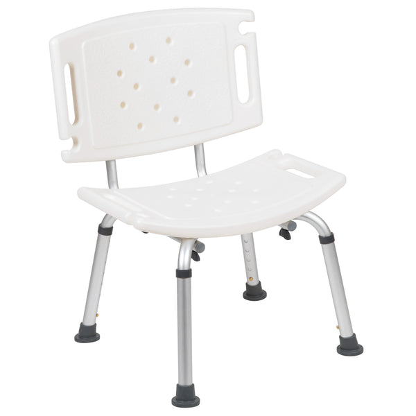 White |#| Tool-Free 300 Lb. Capacity, Adjustable White Bath & Shower Chair with Large Back