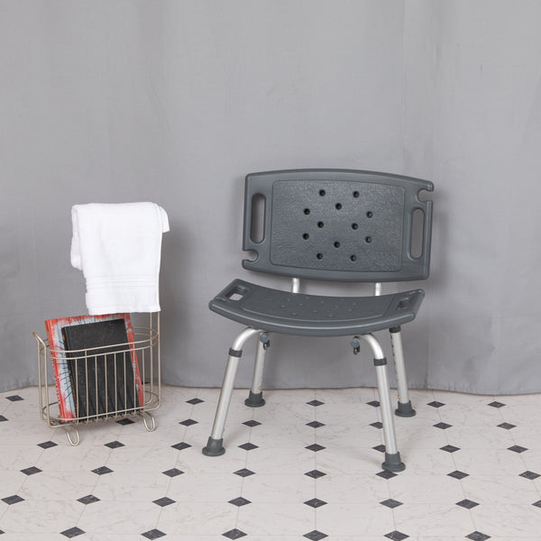 Gray |#| Tool-Free 300 Lb. Capacity, Adjustable Gray Bath & Shower Chair with Large Back