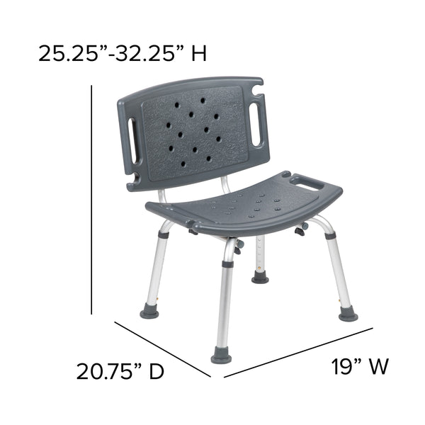 Gray |#| Tool-Free 300 Lb. Capacity, Adjustable Gray Bath & Shower Chair with Large Back