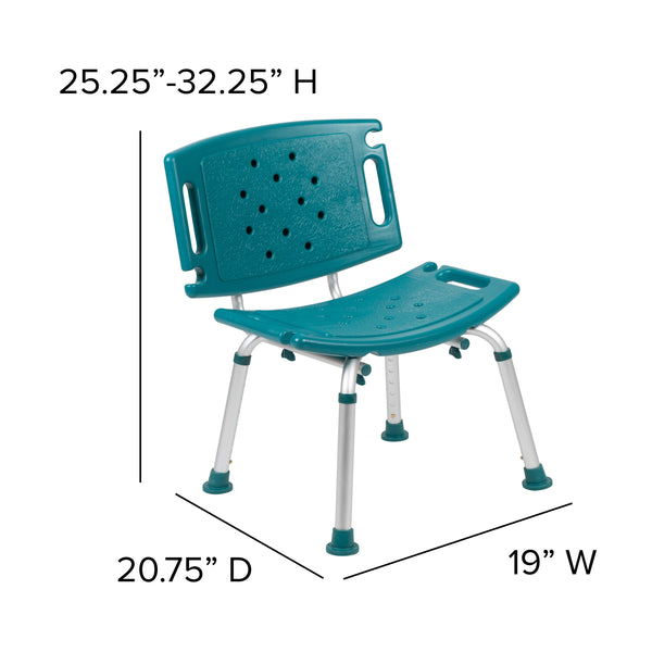 Teal |#| Tool-Free 300 Lb. Capacity, Adjustable Teal Bath & Shower Chair with Large Back