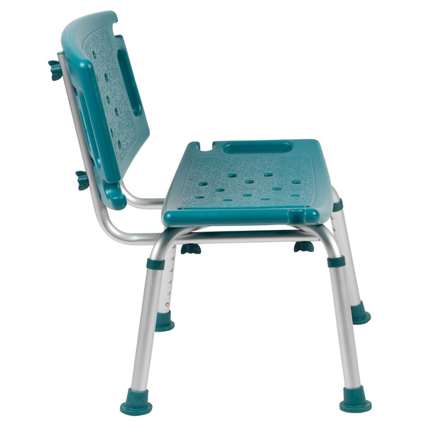 Teal |#| Tool-Free 300 Lb. Capacity, Adjustable Teal Bath & Shower Chair with Large Back