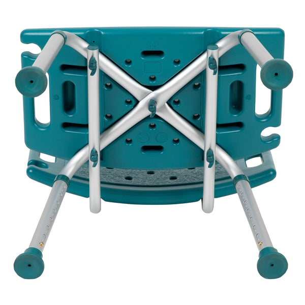 Teal |#| Tool-Free 300 Lb. Capacity, Adjustable Teal Bath & Shower Chair with Large Back