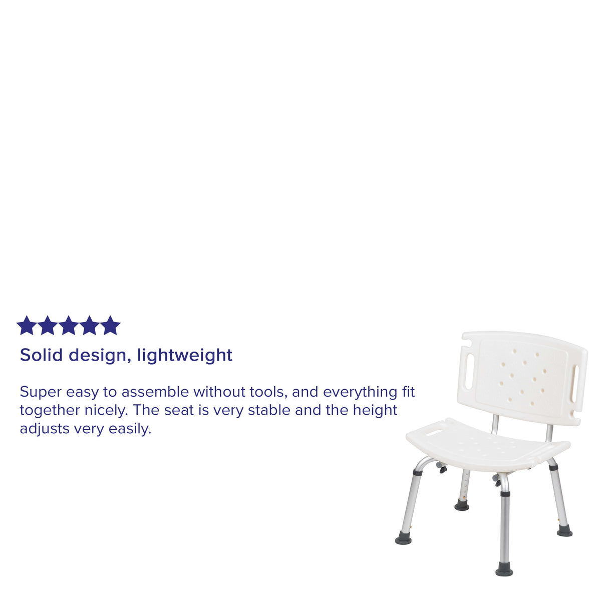 White |#| Tool-Free 300 Lb. Capacity, Adjustable White Bath & Shower Chair with Large Back