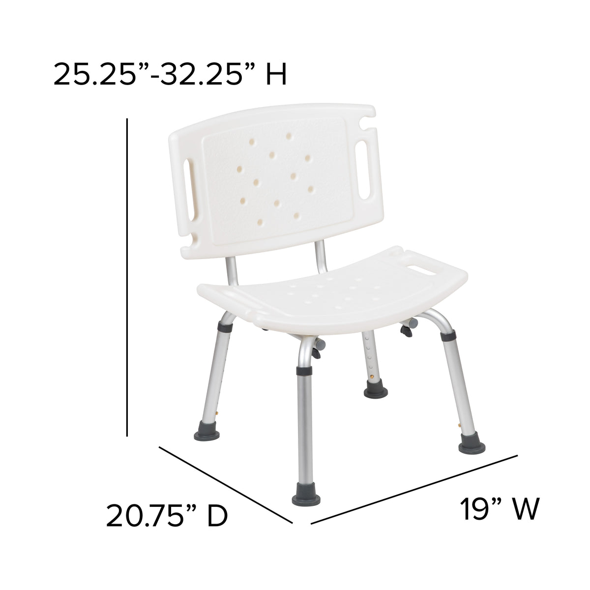 White |#| Tool-Free 300 Lb. Capacity, Adjustable White Bath & Shower Chair with Large Back