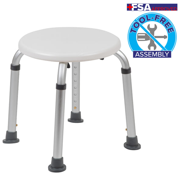 White |#| Tool-Free 300 Lb. Capacity, Adjustable White Bath & Shower Stool