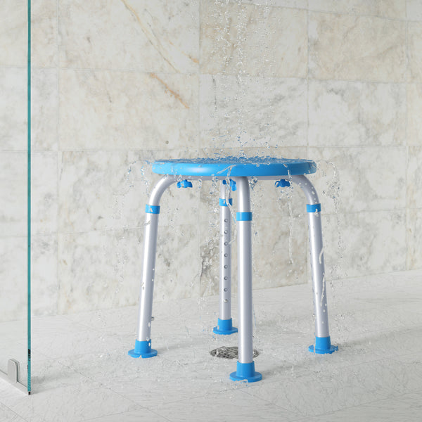 Blue |#| Adjustable Bath & Shower Stool with Non-Slip Feet, Tool-Free Assembly in Blue