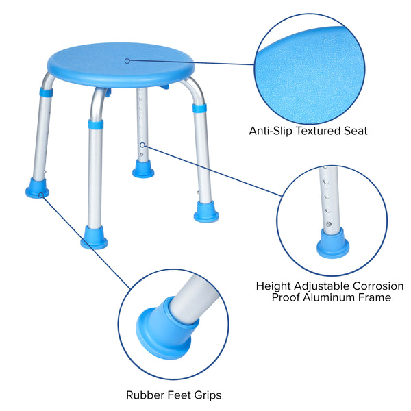 Blue |#| Adjustable Bath & Shower Stool with Non-Slip Feet, Tool-Free Assembly in Blue