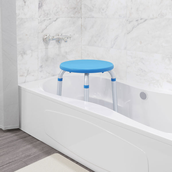 Blue |#| Adjustable Bath & Shower Stool with Non-Slip Feet, Tool-Free Assembly in Blue