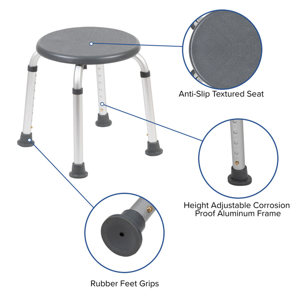 Gray |#| Tool-Free 300 Lb. Capacity, Adjustable Gray Bath & Shower Stool