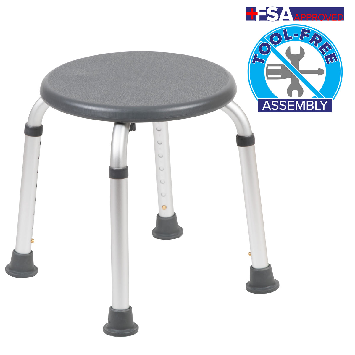 Gray |#| Tool-Free 300 Lb. Capacity, Adjustable Gray Bath & Shower Stool
