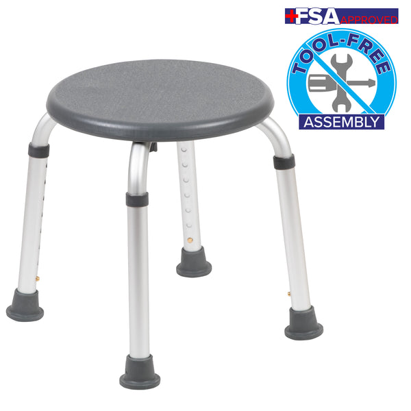Gray |#| Tool-Free 300 Lb. Capacity, Adjustable Gray Bath & Shower Stool