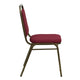 Burgundy Fabric/Gold Vein Frame |#| Trapezoidal Back Stacking Banquet Chair in Burgundy Fabric - Gold Vein Frame