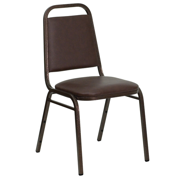 Brown Vinyl/Copper Vein Frame |#| Trapezoidal Back Stacking Banquet Chair in Brown Vinyl - Copper Vein Frame