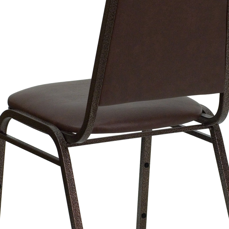 Brown Vinyl/Copper Vein Frame |#| Trapezoidal Back Stacking Banquet Chair in Brown Vinyl - Copper Vein Frame