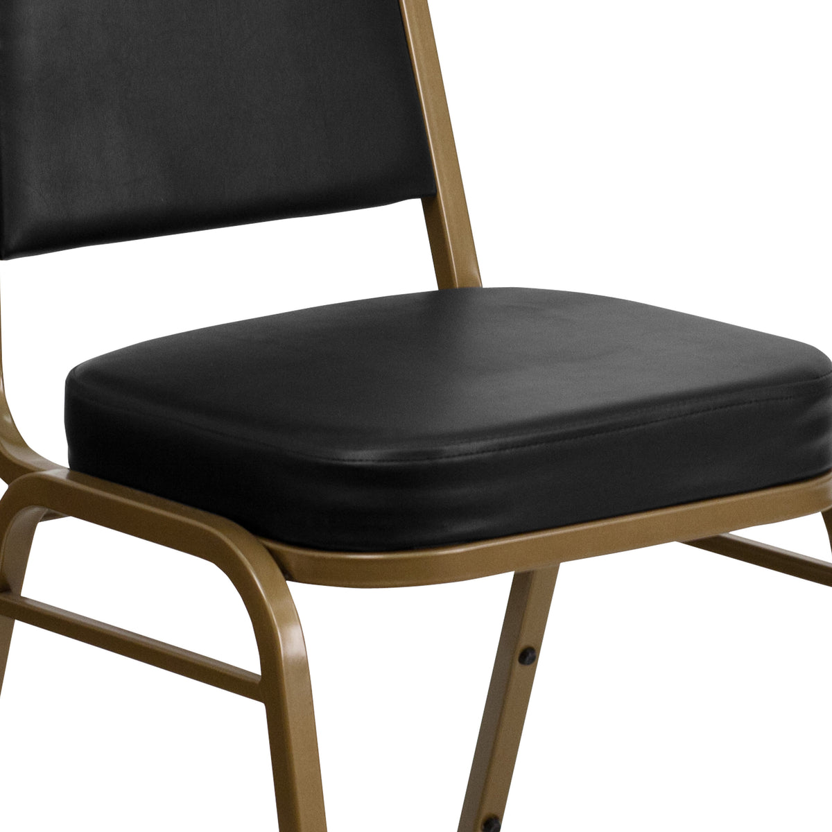 Black Vinyl/Gold Frame |#| Trapezoidal Back Stacking Banquet Chair in Black Vinyl - Gold Frame