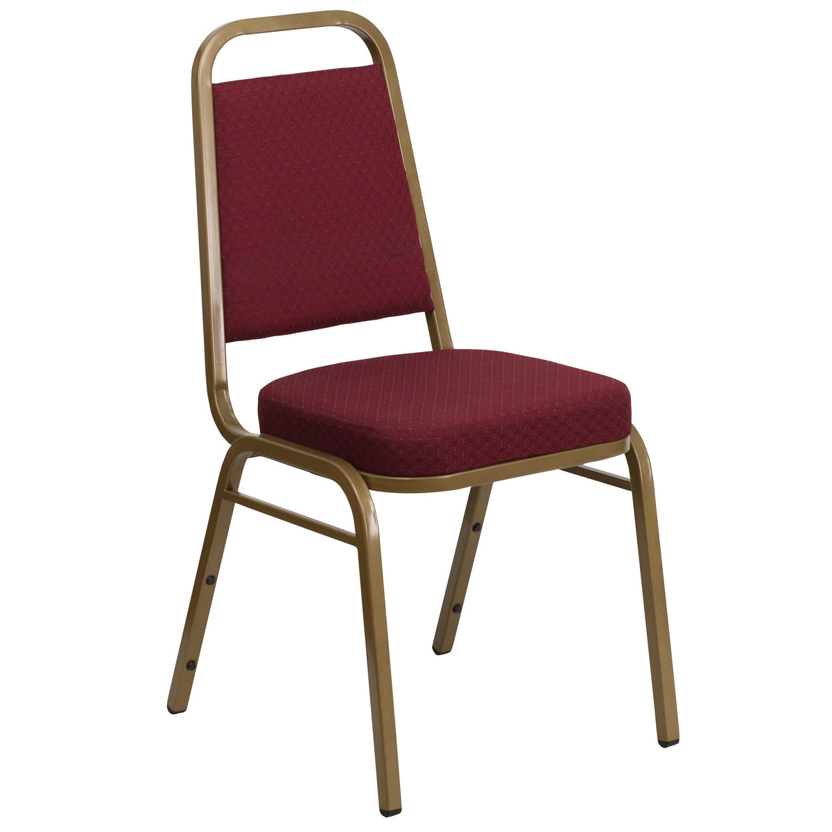 Burgundy Patterned Fabric/Gold Frame |#| Trapezoidal Back Stacking Banquet Chair in Burg Patterned Fabric - Gold Frame