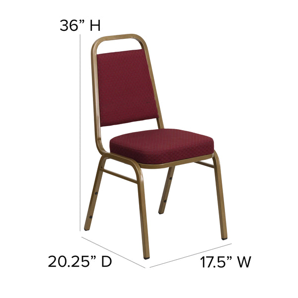 Burgundy Patterned Fabric/Gold Frame |#| Trapezoidal Back Stacking Banquet Chair in Burg Patterned Fabric - Gold Frame